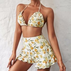 Ruffle lemon high waist bikini and shorts swimsuit NWT